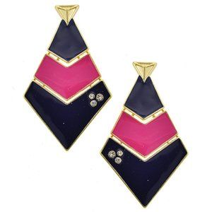 GOLD TONE BLUE & PINK CLEAR RHINESTONE EARRINGS